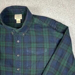 LL Bean Mens Flannel Shirt XL Regular Black Watch Plaid Cotton Traditional Fit